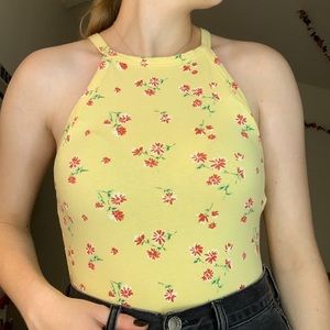 yellow halter top with red flowers